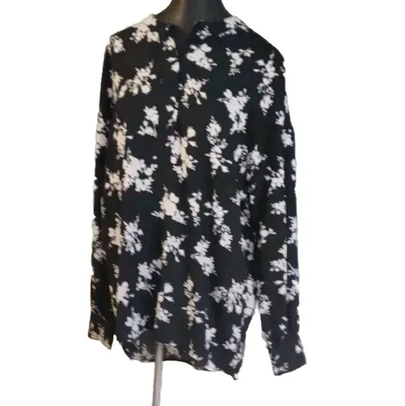 Time and Tru Lightweight Polyester Black/White Floral Blouse Sz L 12-14 - Picture 1 of 14